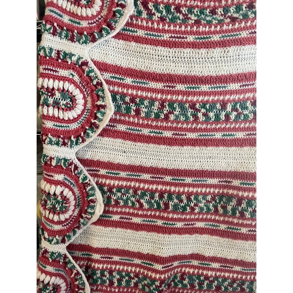 Vintage Hand Made Crochet Afghan Lap Blanket Pink White